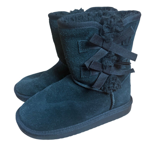 Koolaburra black suede bow side slip on fleece lined calf girls boots SIZE 12