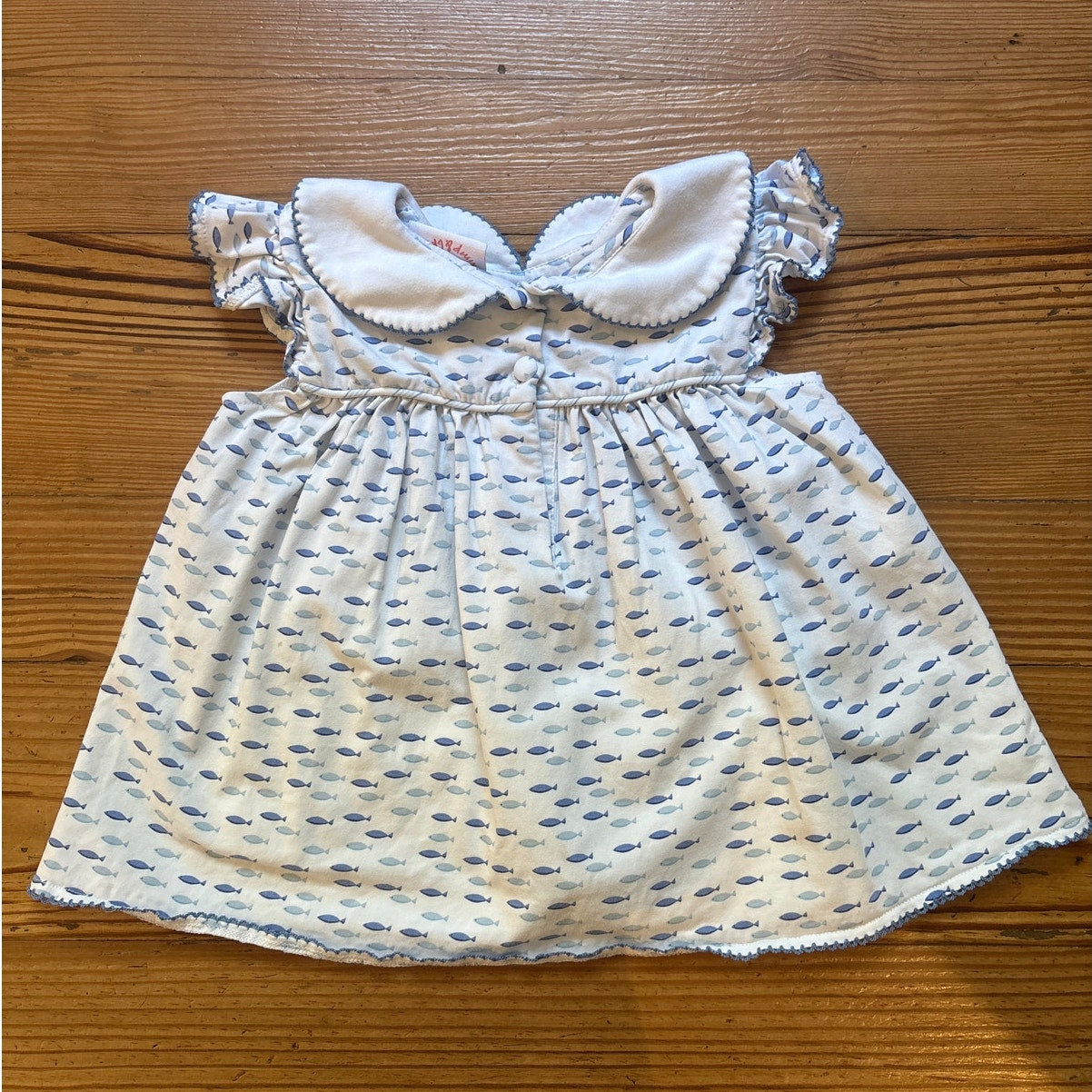 Shrimp & Grits Kids white fish short ruffle sleeve button back shirt SIZE 2T