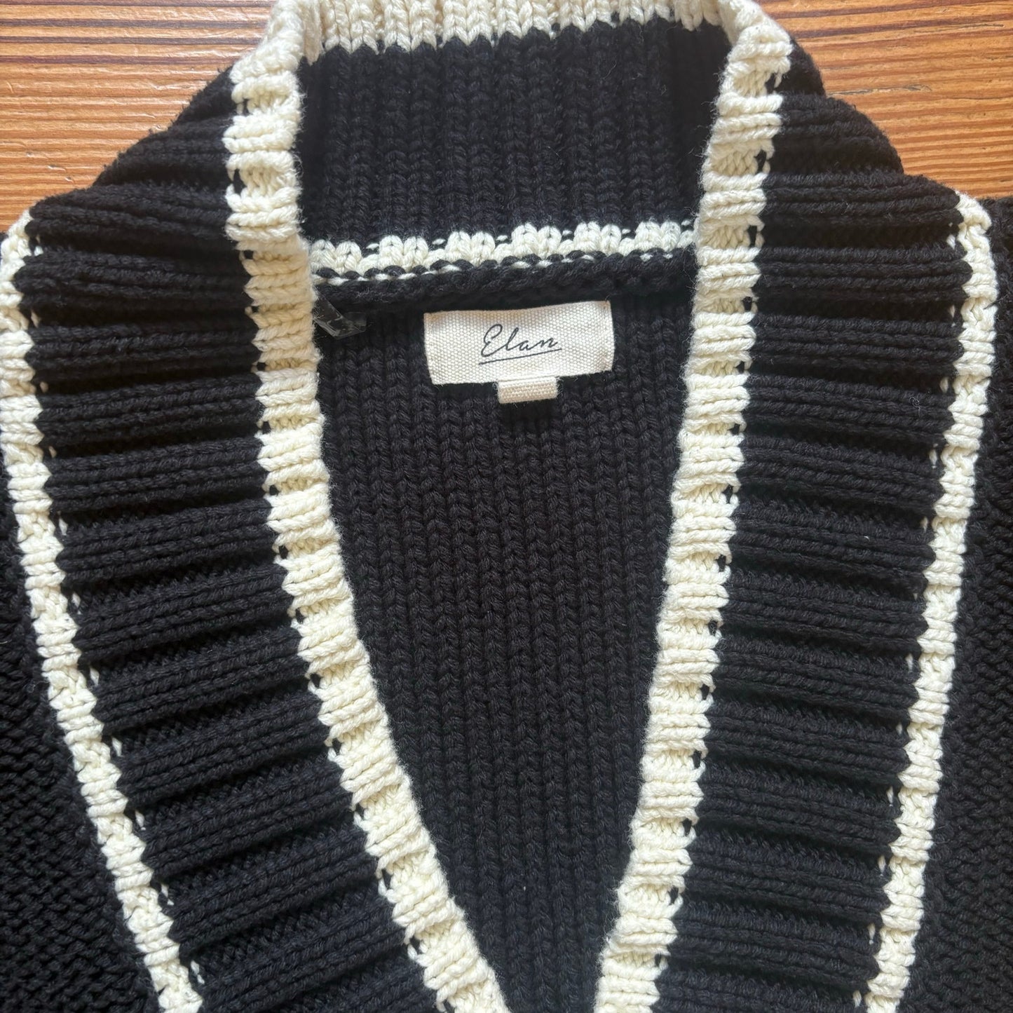 Elan black white trim knit oversized varsity sweater pullover vest SIZE S