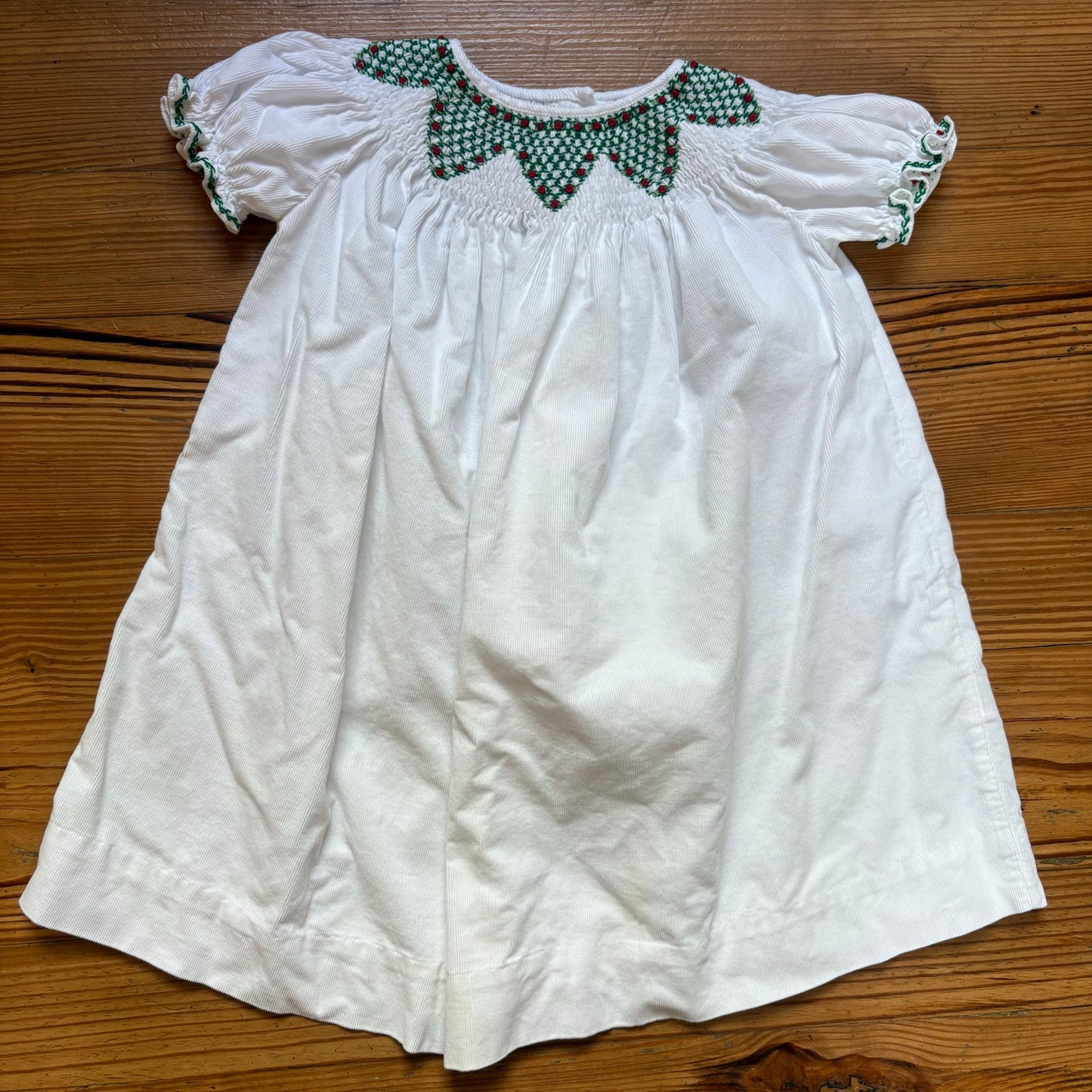 Royal Child white corduroy green smocked short sleeve dress SIZE 18M