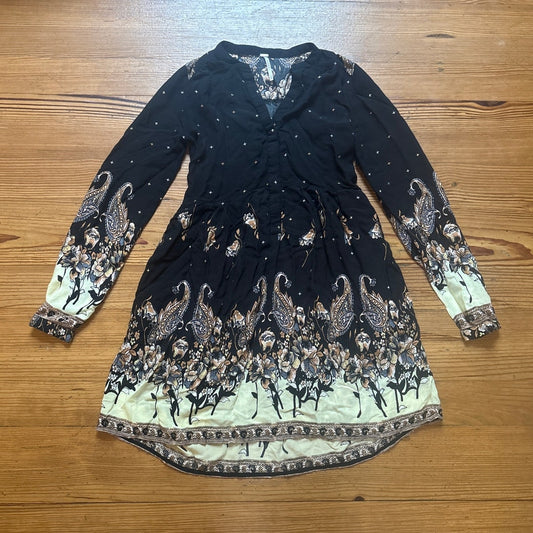 Free People Sierra Valley black floral long sleeve dress SIZE XS