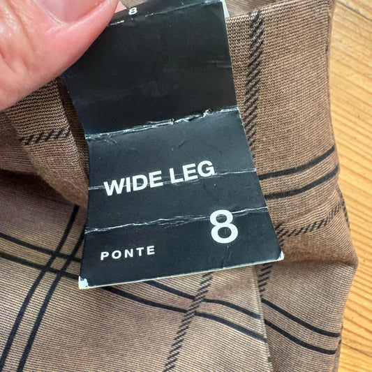 NWT New York & Company brown checkered wide leg cropped trouser pants SIZE 8