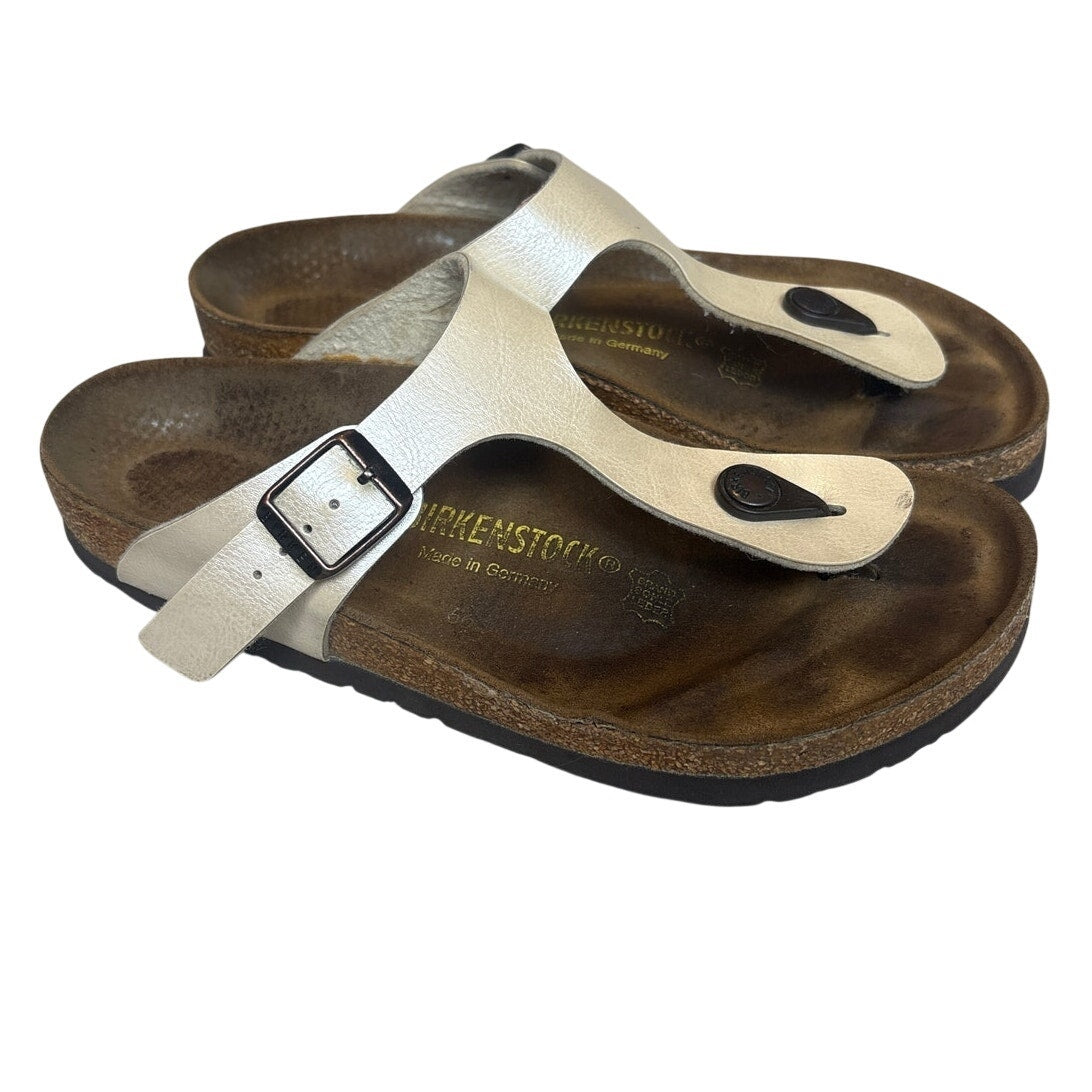 Birkenstock Recovery pearl white brown sole thong slip on leather sandal SIZE 37