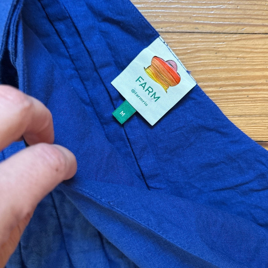 FARM Rio royal blue one shoulder linen blend midi dress SIZE M