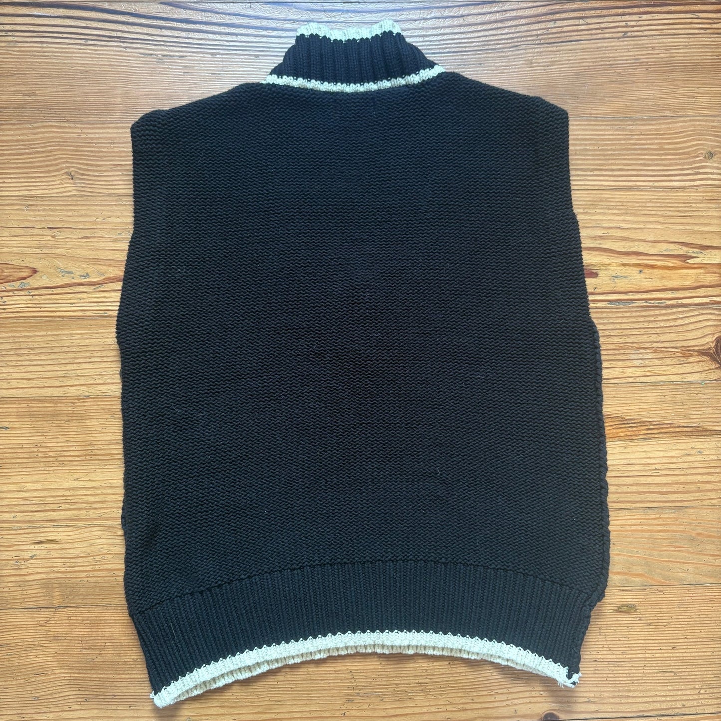 Elan black white trim knit oversized varsity sweater pullover vest SIZE S