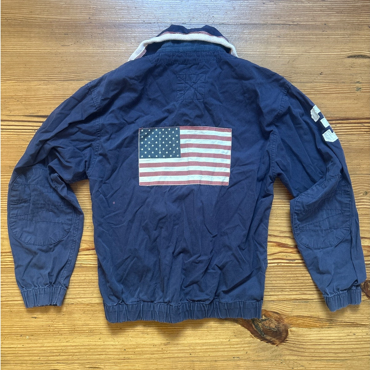 Too Cool Vintage dark blue American flag patch full zip bomber jacket SIZE S