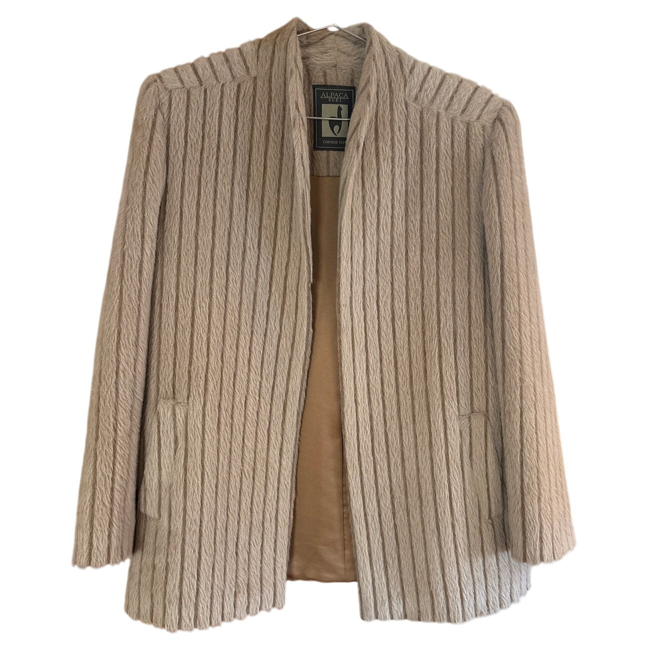 Alpaca fur wool blend beige womens open blazer SIZE M/L