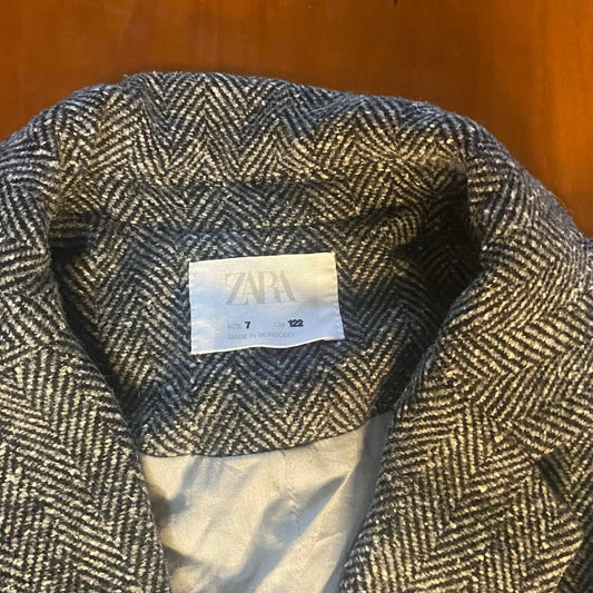 Zara black white tweed two button girls trench coat SIZE 7