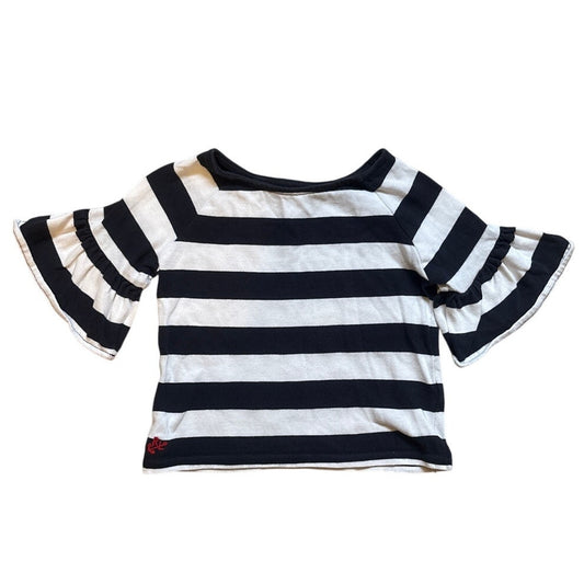 Polo Ralph Lauren blue white striped ruffle quarter sleeve cropped shirt SIZE 5