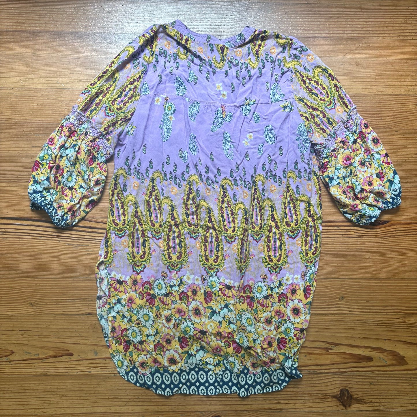 Fig and Flower purple yellow floral quarter sleeve tunic shirt SIZE XL