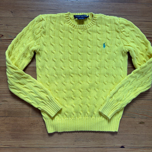 Ralph Lauren yellow teal pony cable knit crew sweater SIZE S