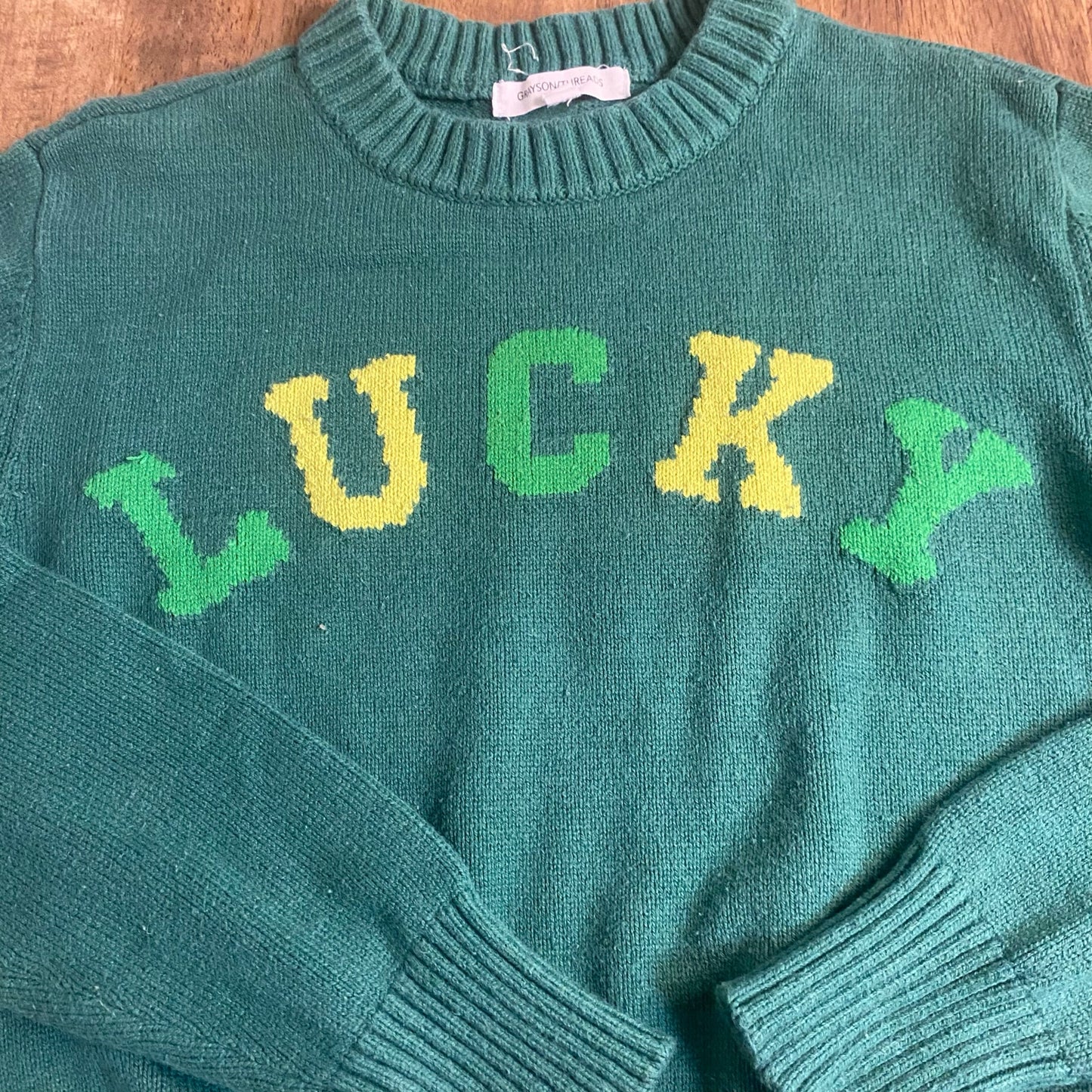 Grayson Threads green St. Patrick's knit Lucky pullover crew sweater SIZE XXS