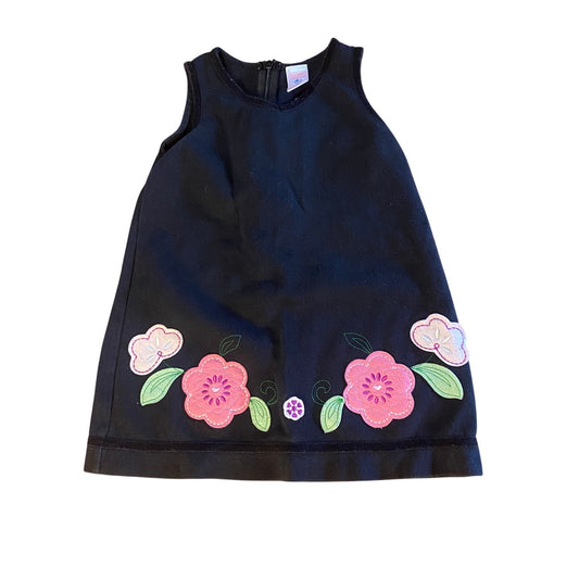 Y2K Old Navy black lined pink floral embroidery sleeveless dress SIZE 2T