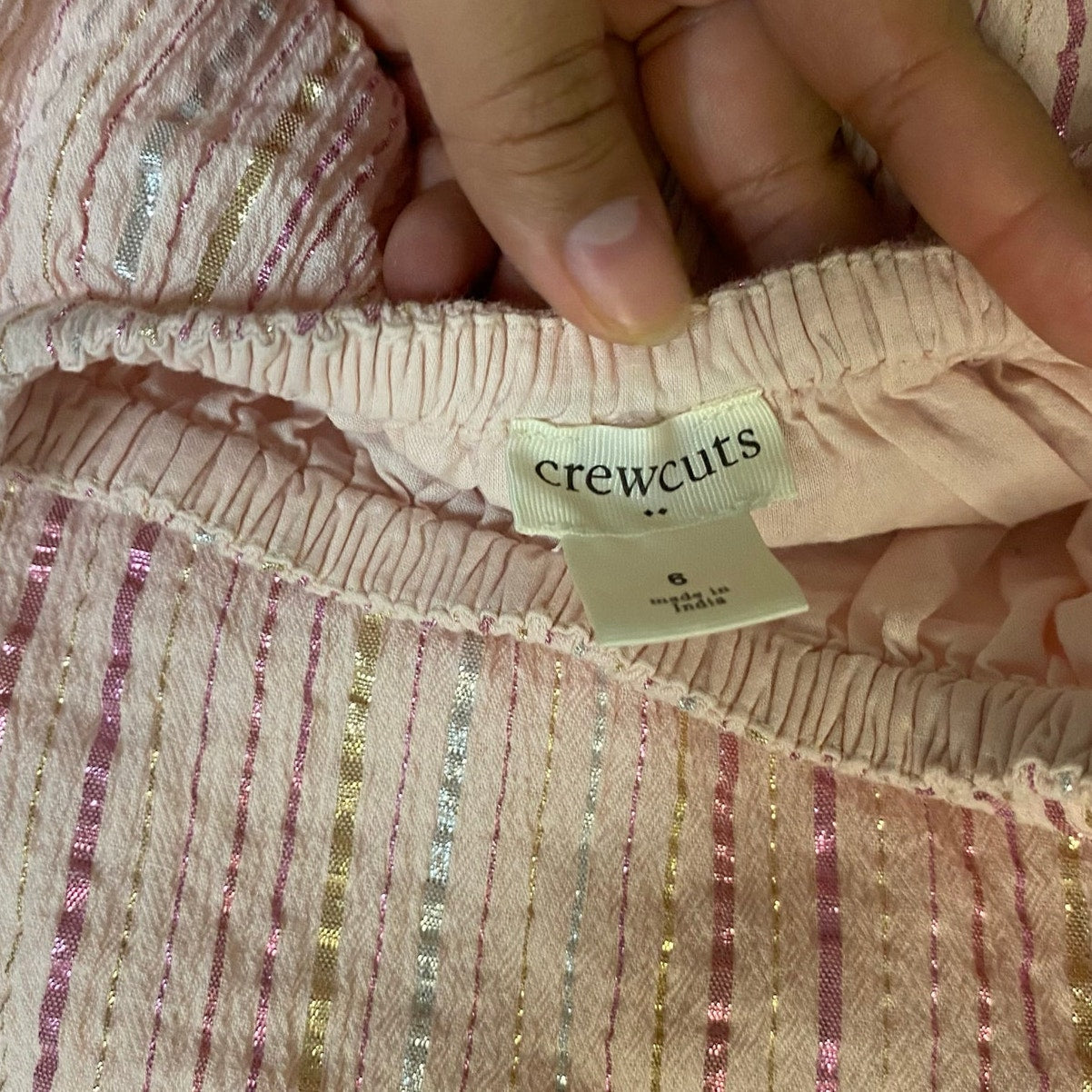 Crewcuts light pink white striped metallic threading wide leg jumpsuit SIZE 6