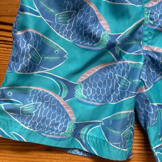 Tea blue teal fish drawstring lined boys swimsuit swim trunks SIZE 8