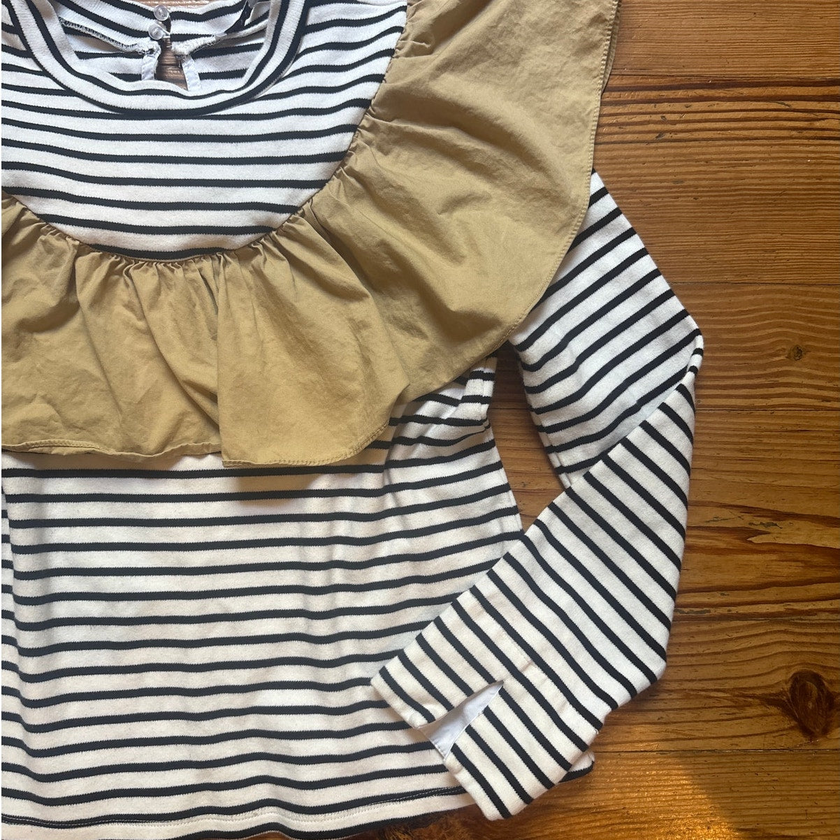 English Factory black and white striped beige ruffle long sleeve shirt SIZE S