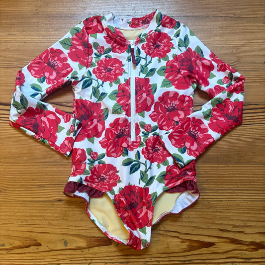 Pink Chicken red rose long sleeve rash guard girls swimsuits SIZE 7