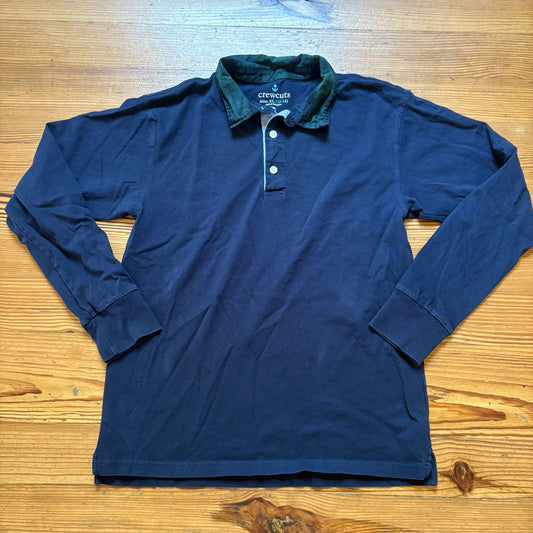 Crewcuts dark blue green plaid collar rugby long sleeve henley short SIZE XL