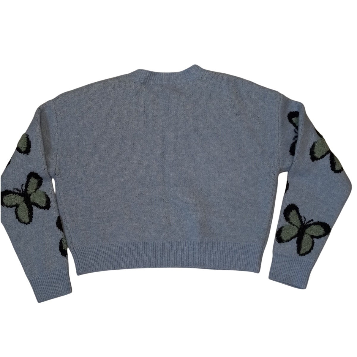 Debut sky blue buttery pattern knit crew cropped sweater SIZE S/M