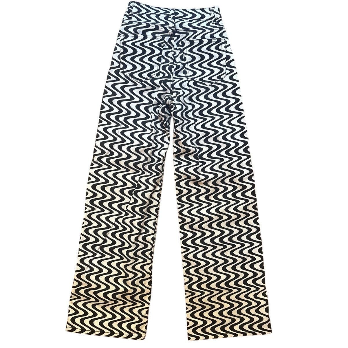 Divided by H&M black white wavy abstract straight leg high rise jeans SIZE 4