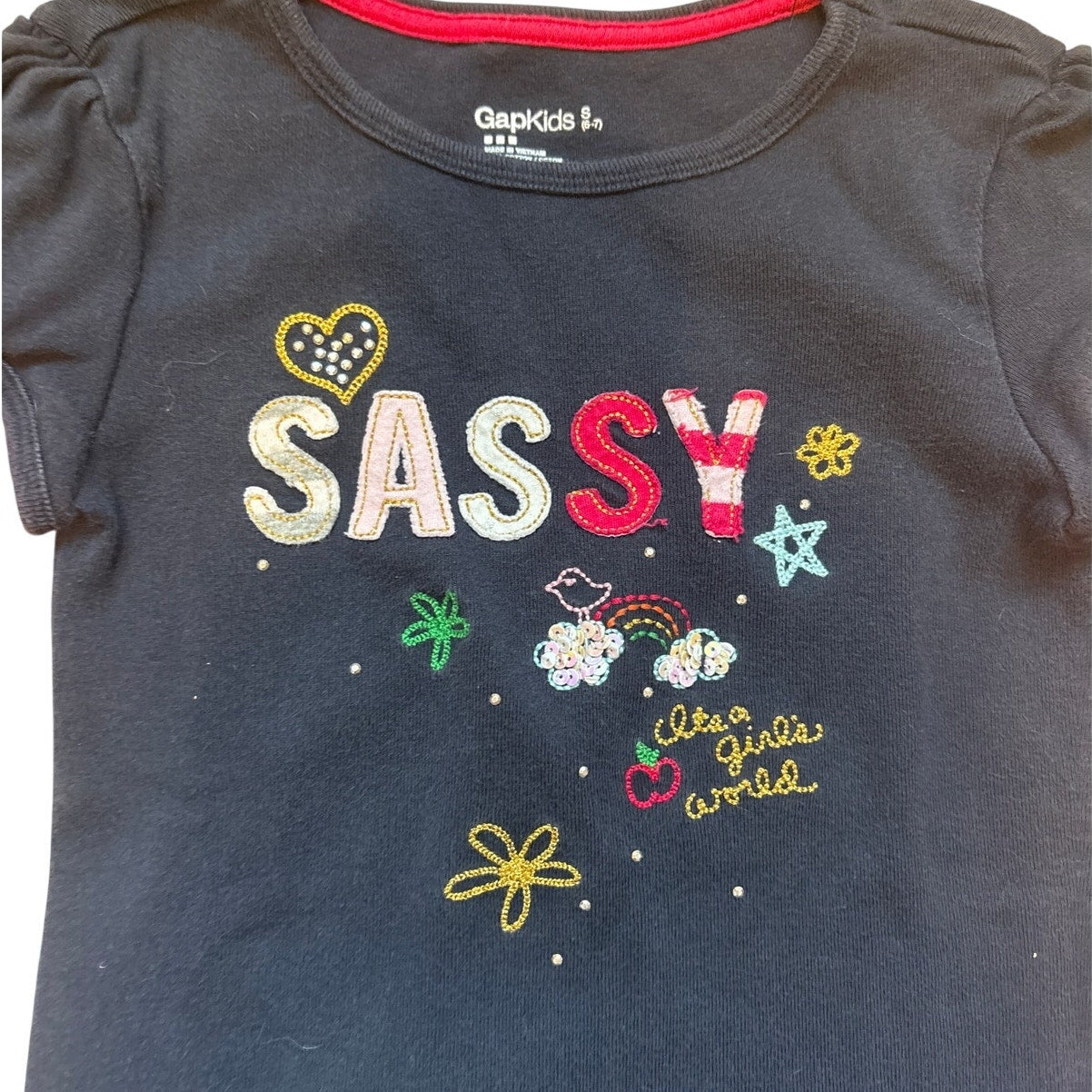 Gap pink striped navy long sleeve Sassy embroidered sequin shirt SIZE S