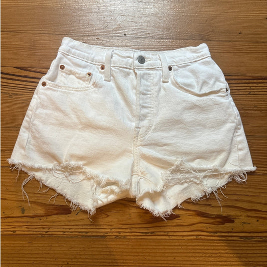 Levi's 501 white high rise cutoff raw hem button fly jean shorts SIZE 25