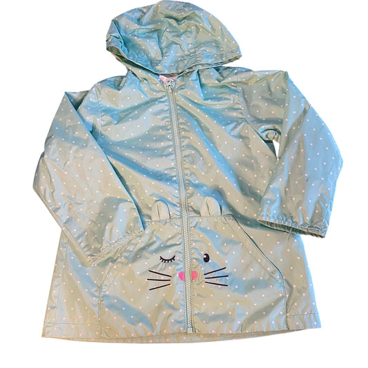 Carter's light blue white polka dot ca pocket full zip hooded rain coat SIZE M