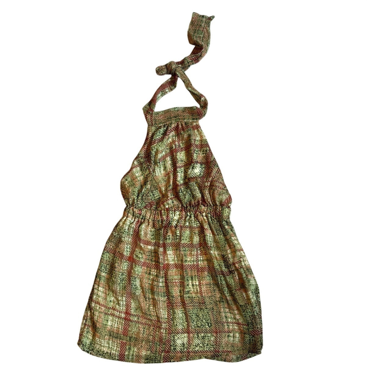 Charlotte Russe brown green boho pattern tie neck halter top SIZE S
