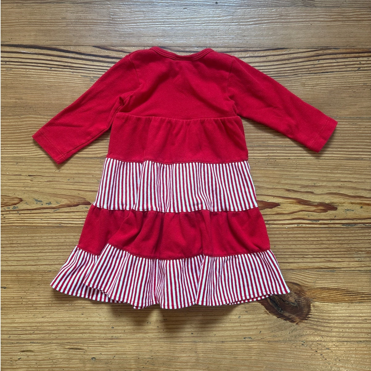 Miley & Kate red white striped Christmas tiered long sleeve dress SIZE 12M