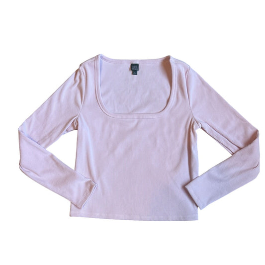 Wild Fable light pink ribbed square neckline long sleeve shirt SIZE L