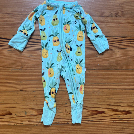 Little Sleepies blue yellow pineapple bamboo pajamas one piece SIZE NB
