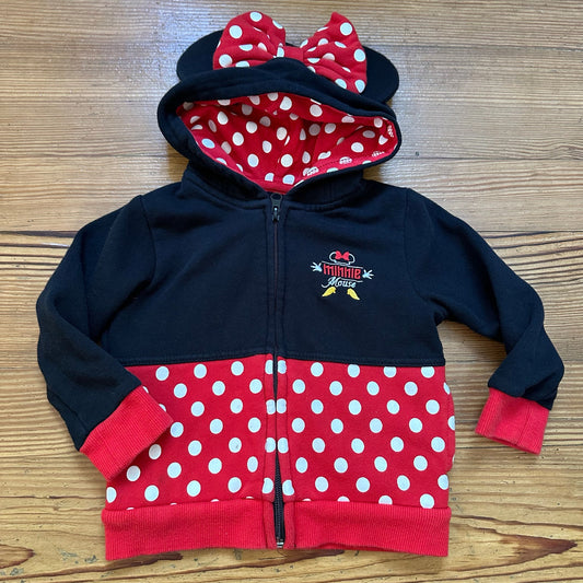 Disney Minnie Mouse black red full zip hooded with ears sweatshirt SIZE 2T