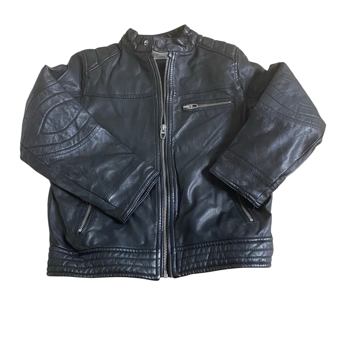 Zara black faux leather girls full zip moto jacket SIZE 7