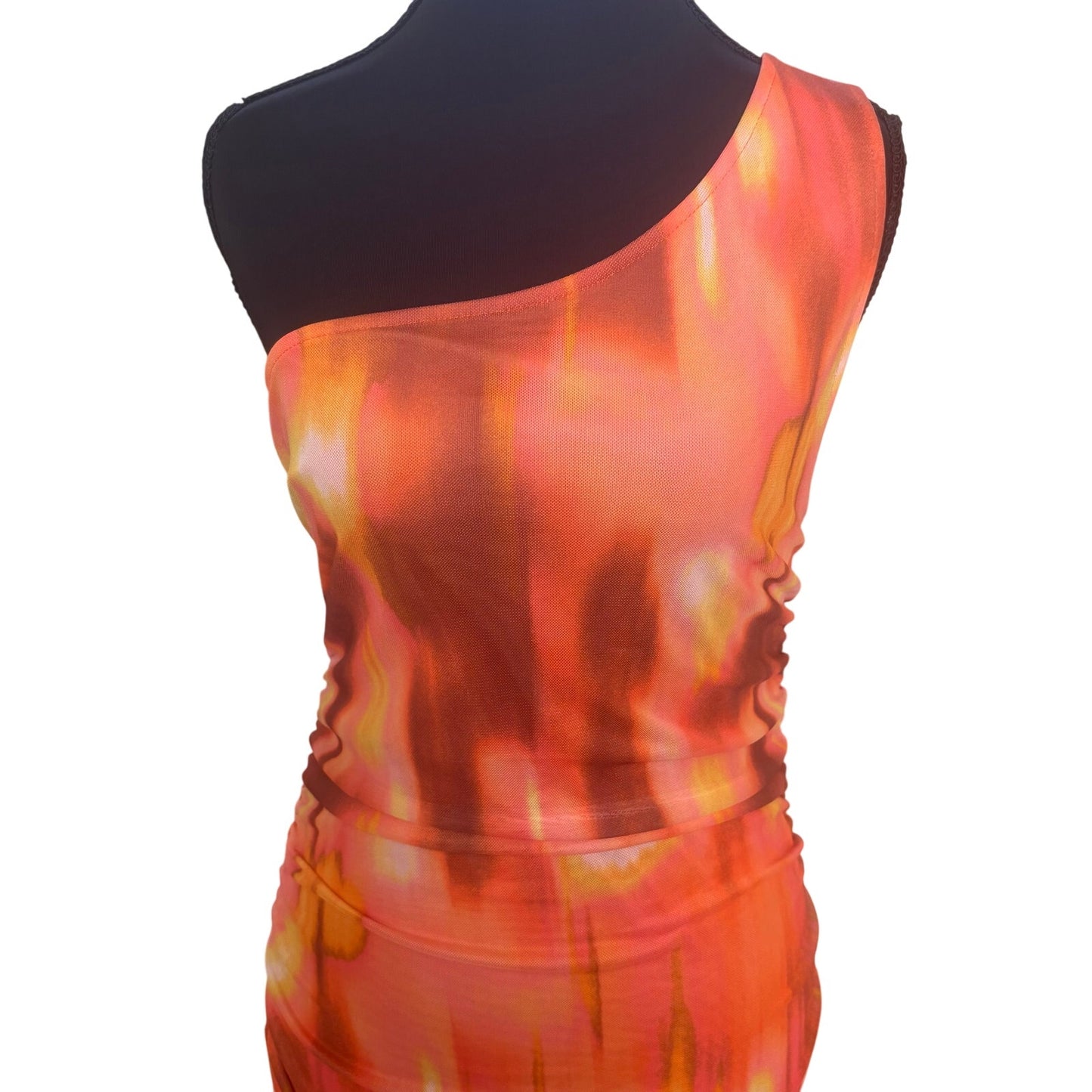 NWT Fashion Nova orange mesh sheer midi one shoulder dress SIZE XL