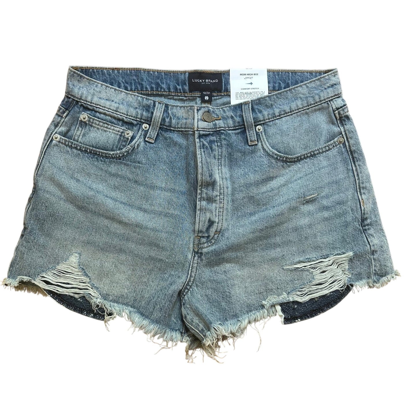 NWT Lucky Brand light wash distressed high rise mom short SIZE 12
