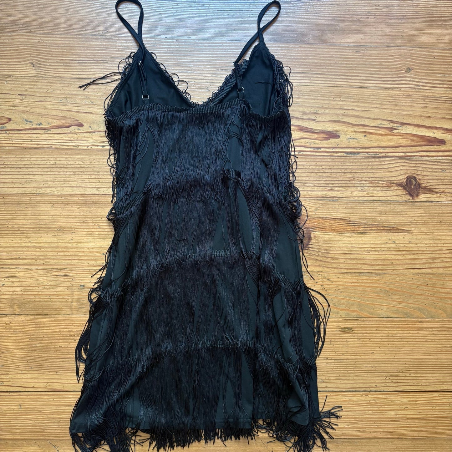 Shein black layered fringe flapper cami mini dress SIZE S