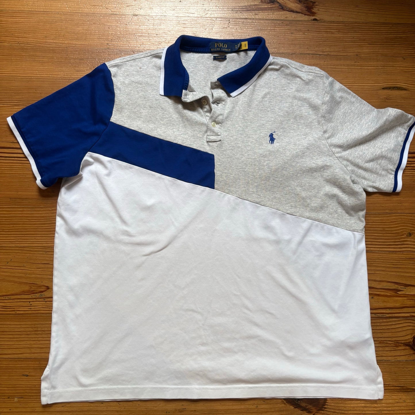 Polo Ralph Lauren white gray blocked short sleeve polo shirt SIZE XL