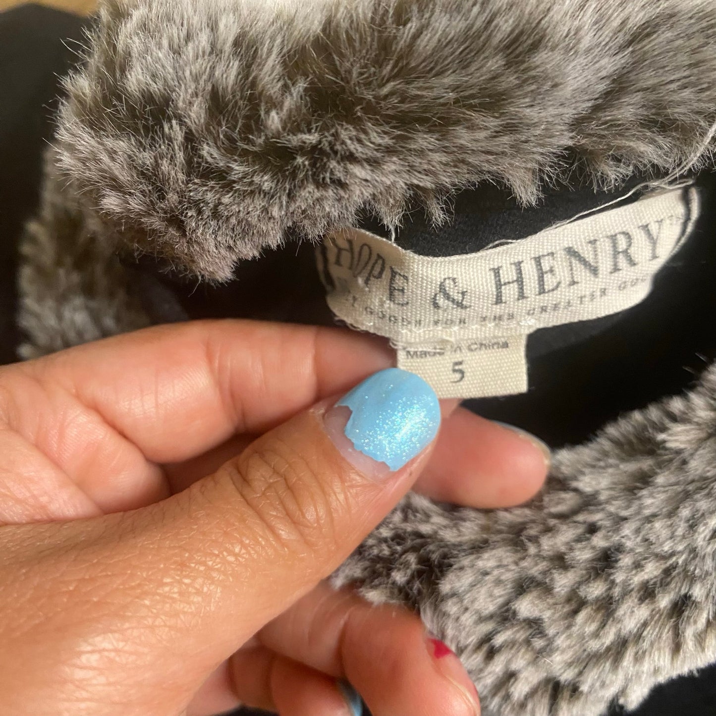 Hope & Henry black fit flare faux fur collar short sleeve dress SIZE 5