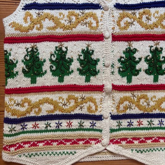 N.E.K. vintage Christmas holiday knit beaded womens vest SIZE L
