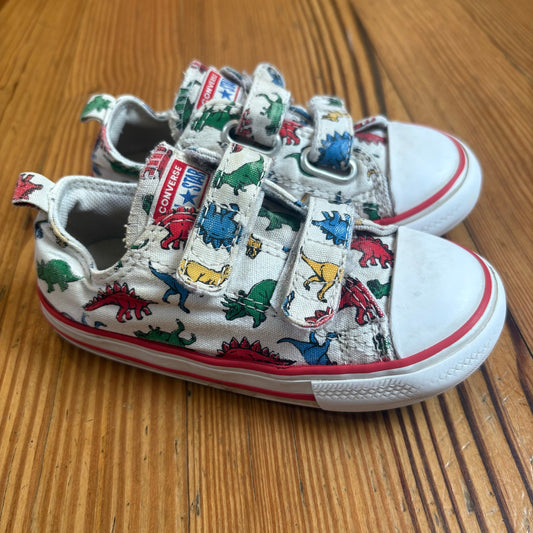 Converse All Star white dinosaur easy slip on velkro toddler sneakers SIZE 9