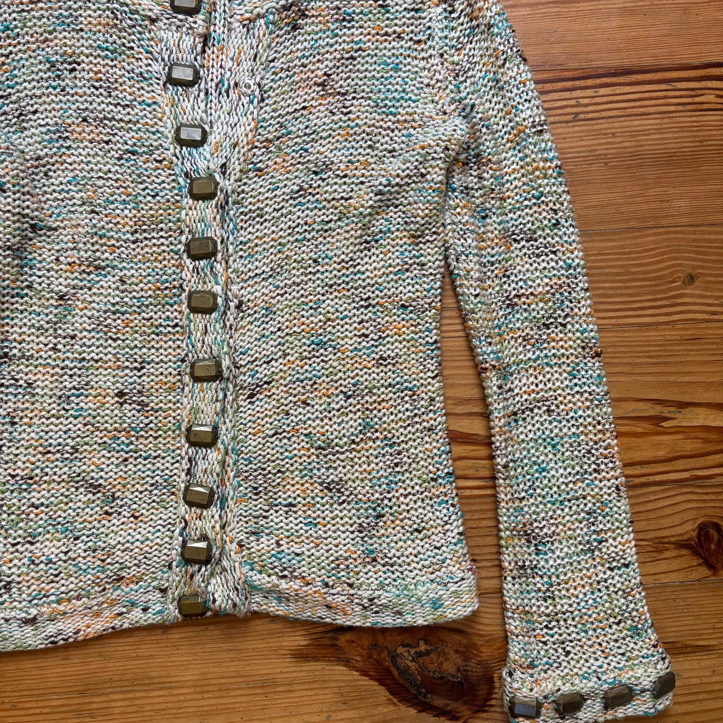 BCBGMAXAZRIA colorful loose knit studded snap cardigan sweater SIZE M