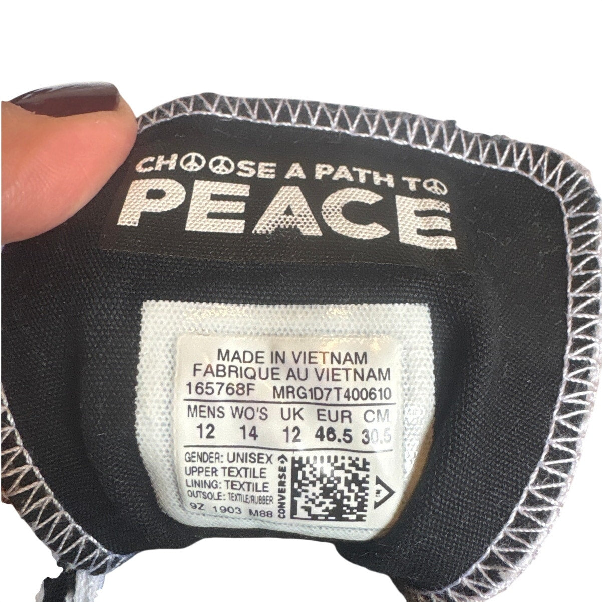Converse All Star Seek Peace white black high top unisex sneakers SIZE M12 W14