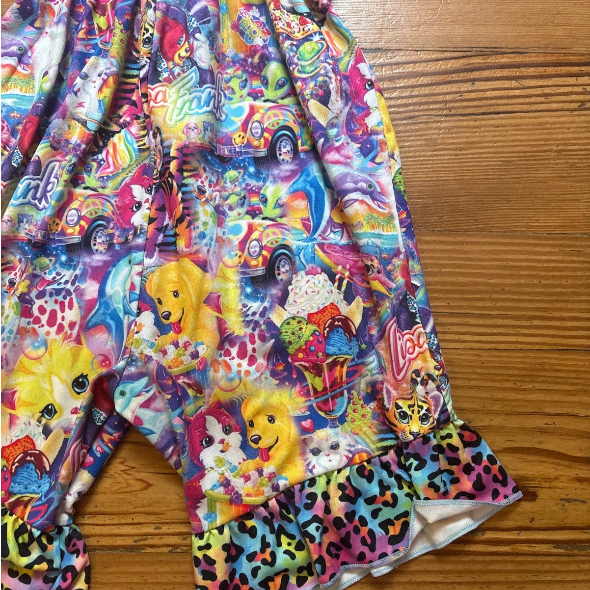 Lisa Frank colorful sleeveless flare ruffle bottom romper SIZE 7-8