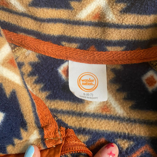 Wonder Nation tan blue western full zip fleece sweater SIZE S