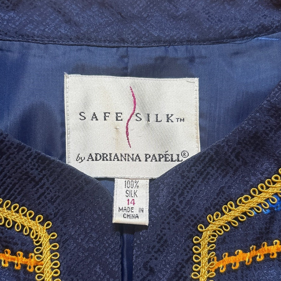 Adrianna Papell vintage silk blue pink stripped button blazer jacket SIZE 14