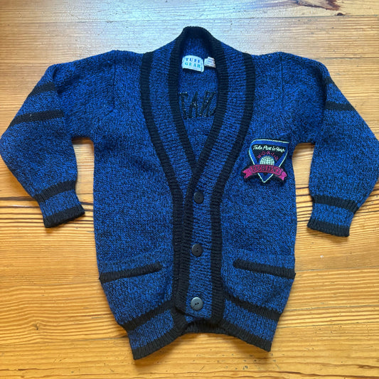 Tuff Gear vintage blue knit varsity button kids cardigan sweater SIZE 5