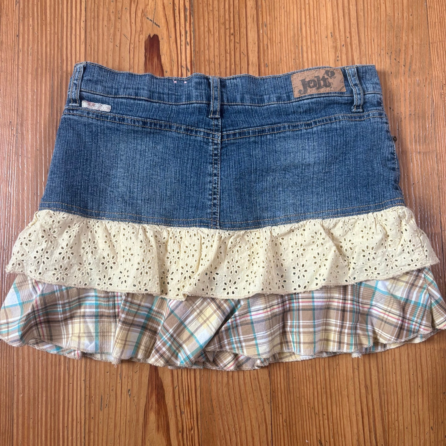 Jolt 90s jean tiered yellow plaid floral fabric shorts lined skort SIZE 16