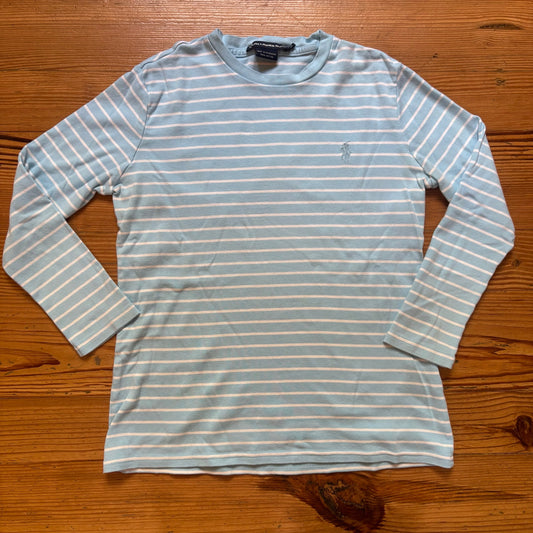 Ralph Lauren Sport light blue white striped long sleeve cotton shirt SZE M