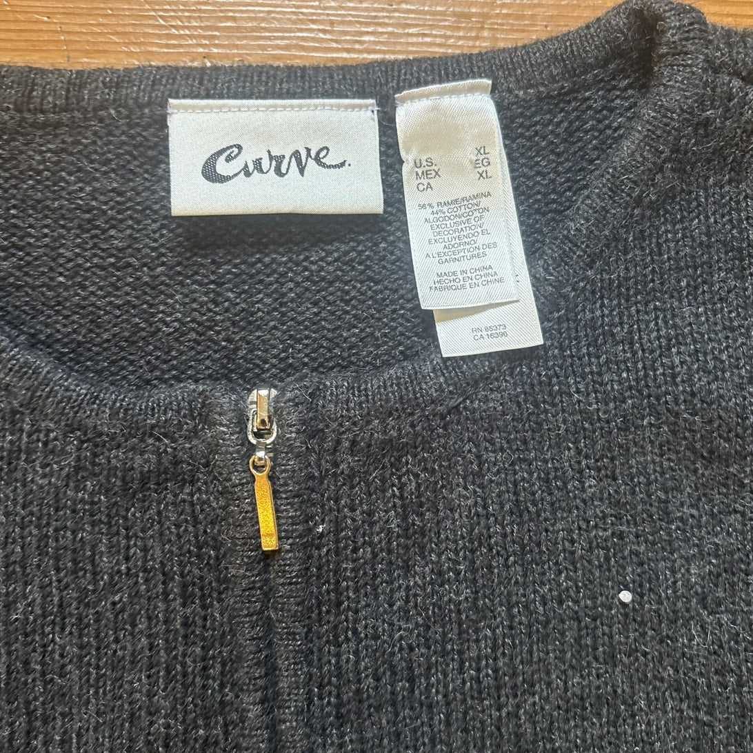 VTG Curve gray ugly Christmas full zip snowman winter cardigan sweater SIZE XL