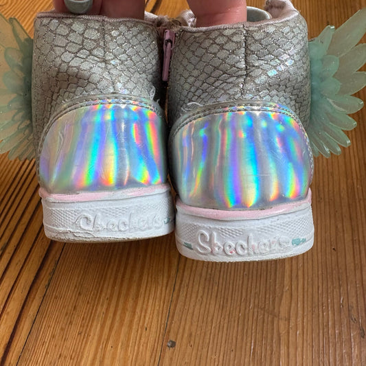 Skechers silver jeweled high top light up toddler sneakers SIZE 8